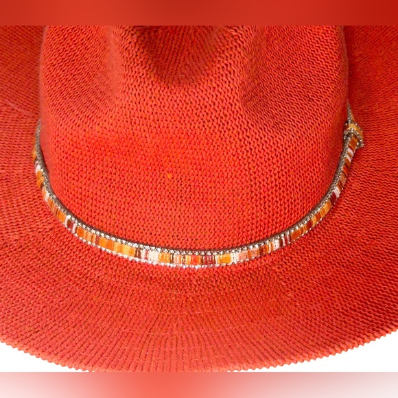 NEW Anthropologie Wyeth Red Nubby Fedora, Jeweled Headband, Style # 68833052, OS - Picture 6 of 14
